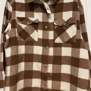 Rylee + Cru  Plaid Shacket in cedar check women’s size M